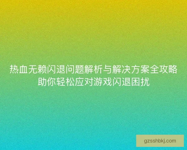 热血无赖闪退问题解析与解决方案全攻略助你轻松应对游戏闪退困扰